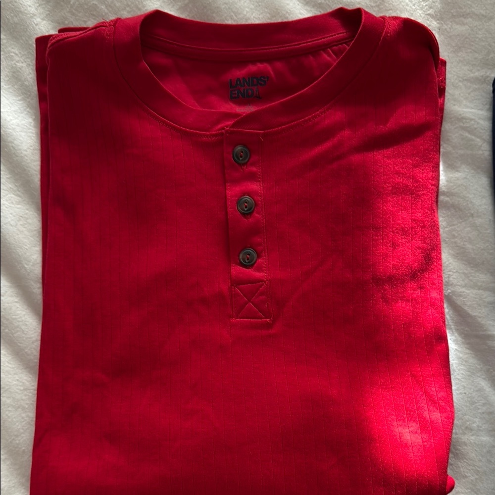 Lands' End Men's Red Henley Shirt